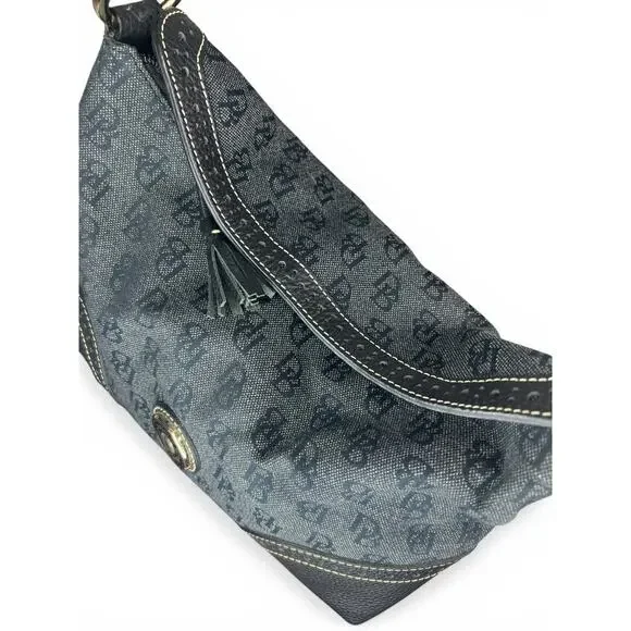 Vintage Dooney & Bourke Signature Monogram Hobo Bag Black Navy Blue / Gray - Picture 10 of 13